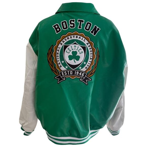 Boston Celtics NBA Ultra Game 3XL Faux Leather Varsity Jacket Green White - Picture 1 of 6